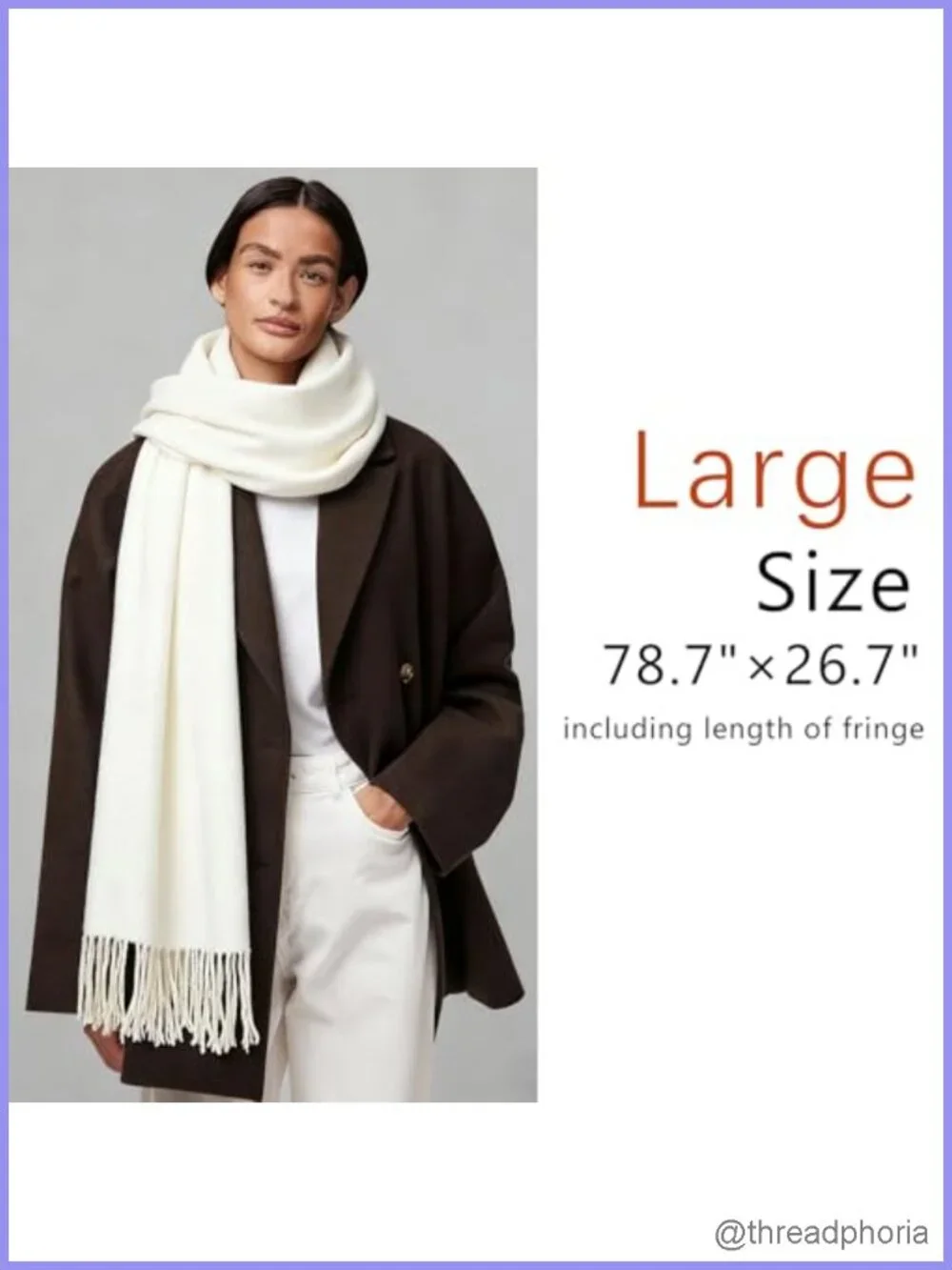 Oversized Shawl Wrap Scarf with Fringe Polyester Warm Winter